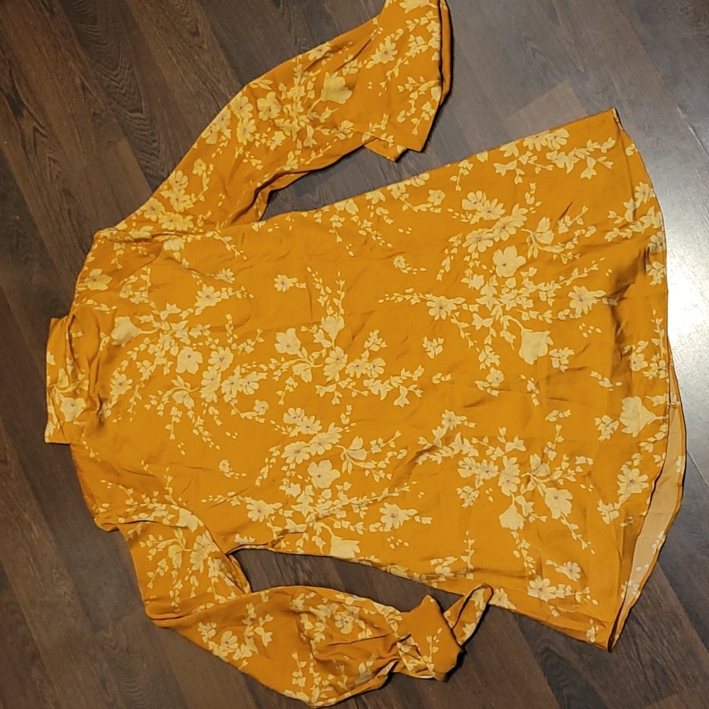 Free People Mustard Floral High Neck Dress Sz L